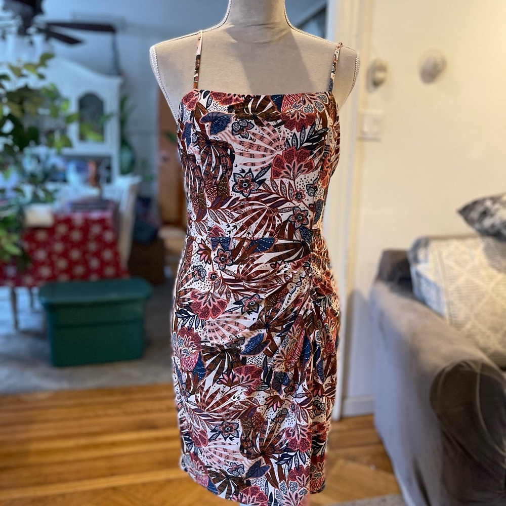 Aqua floral print strap dress